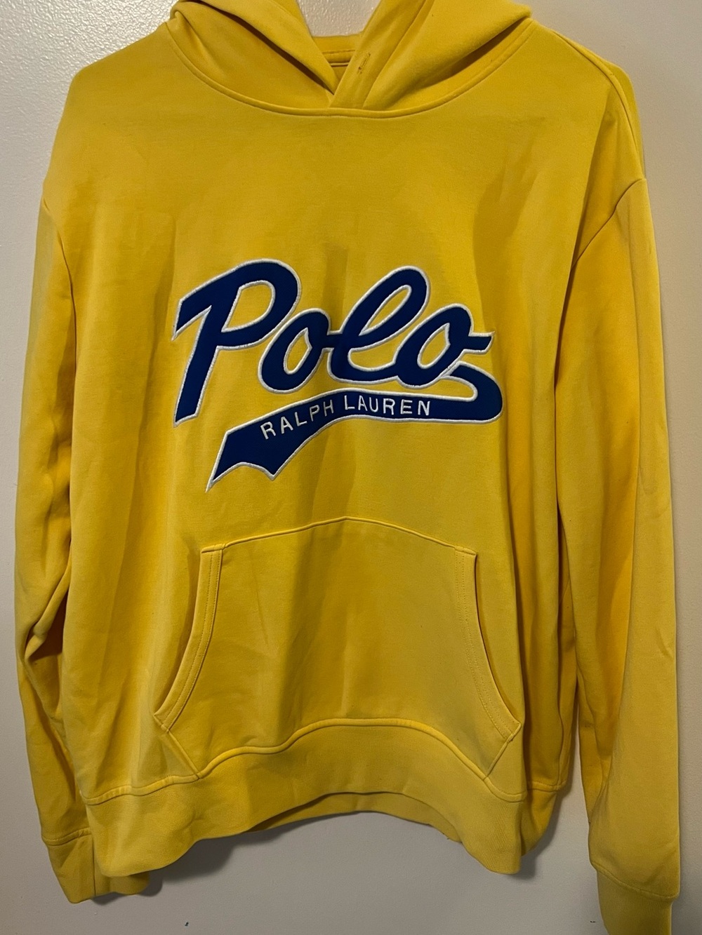 Polo Ralph Lauren Yellow And Blue Double-Knit Embroidered Graphic Hoodie L